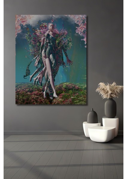 Dekoratif Dikey Doğadaki Kadın Modern Sanat Duvar Tablo Ahşap Dikdörtgen Tablo