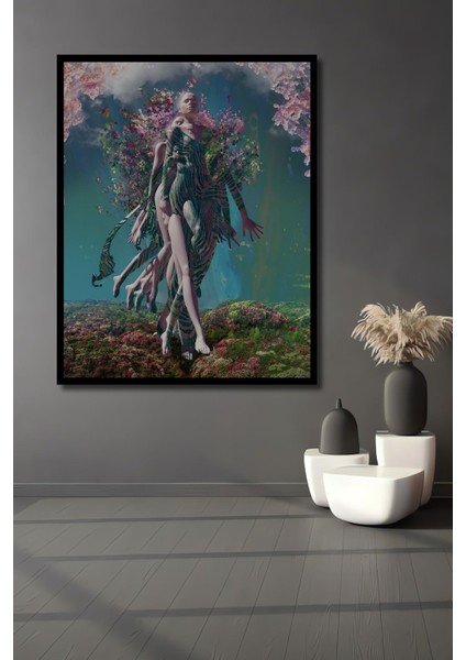 Dekoratif Dikey Doğadaki Kadın Modern Sanat Duvar Tablo Ahşap Dikdörtgen Tablo