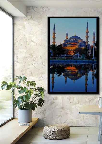 Dekoratif Dikey Cami Manzara Duvar Tablo Ahşap Dikdörtgen Tablo