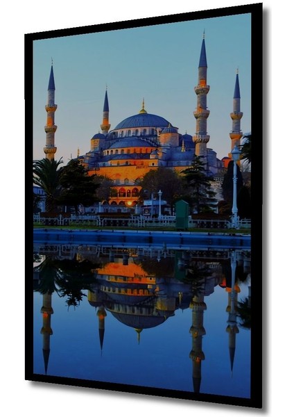 Dekoratif Dikey Cami Manzara Duvar Tablo Ahşap Dikdörtgen Tablo