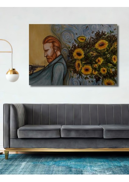 Dekoratif Ahşap Van Gogh Ölüm Çiçekleri Temalı Duvar Tablosu Şık Yatay Duvar Dekorasyon Tablosu