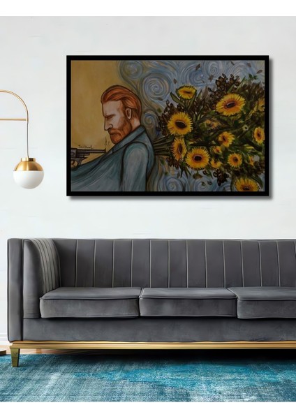 Dekoratif Ahşap Van Gogh Ölüm Çiçekleri Temalı Duvar Tablosu Şık Yatay Duvar Dekorasyon Tablosu