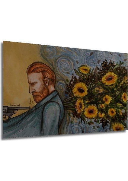 Dekoratif Ahşap Van Gogh Ölüm Çiçekleri Temalı Duvar Tablosu Şık Yatay Duvar Dekorasyon Tablosu