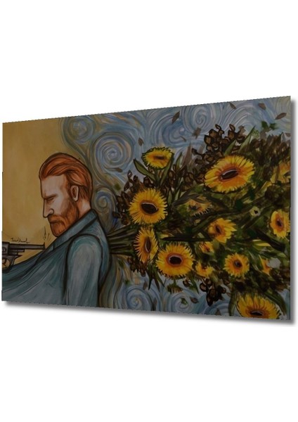 Dekoratif Ahşap Van Gogh Ölüm Çiçekleri Temalı Duvar Tablosu Şık Yatay Duvar Dekorasyon Tablosu