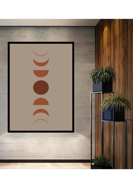 Dekoratif Bohem Minimalist Soyut Çizim Ahşap Tablo Çerçeve Görünümlü Dikey Duvar Dekorasyon Tablosu