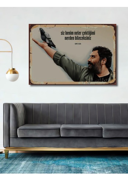 Dekoratif Tablo Ahmet Kaya Retro Ahşap Poster Şık Yatay Duvar Dekorasyon Tablosu