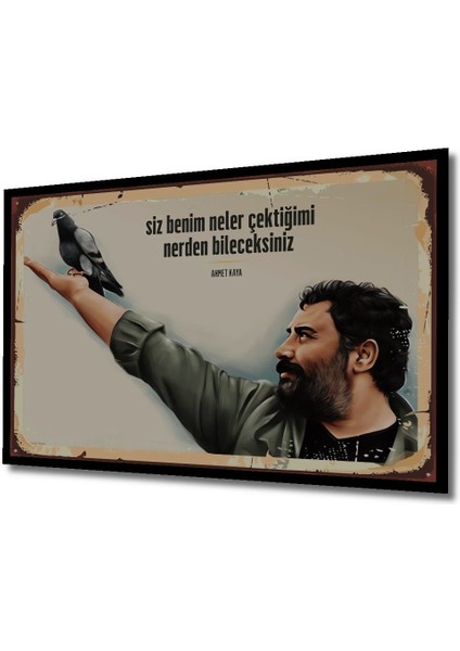 Dekoratif Tablo Ahmet Kaya Retro Ahşap Poster Şık Yatay Duvar Dekorasyon Tablosu