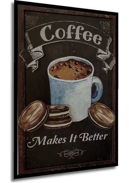 3 Boyutlu Ahşap Tablo Coffee Makes It Better Cafe Mdf Duvar Dekoru Çerçeve Görünümlü Duvar Tablo