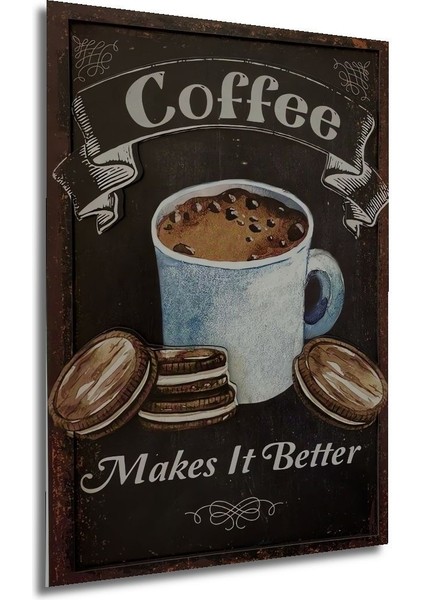 3 Boyutlu Ahşap Tablo Coffee Makes It Better Cafe Mdf Duvar Dekoru Çerçeve Görünümlü Duvar Tablo