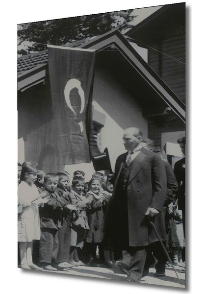 Dekoratif Dikey Çocuklar ve Atatürk Duvar Tablo Ahşap Dikdörtgen Tablo fırsatları