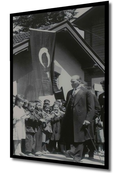 Dekoratif Dikey Çocuklar ve Atatürk Duvar Tablo Ahşap Dikdörtgen Tablo indirimleri