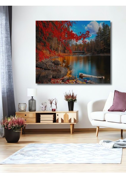 Dekoratif Göl ve Orman Ahşap Tablo Şık Yatay Duvar Dekorasyon Tablosu