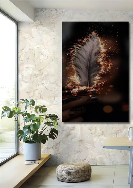 Dekoratif Dikey Yanan Tüy Modern Sanat Duvar Tablo Ahşap Dikdörtgen Tablo