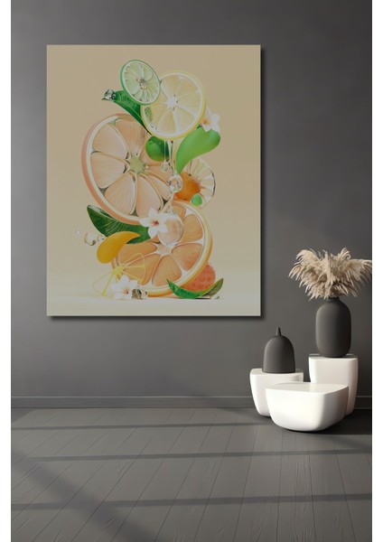 Dekoratif Dikey Bir Dilim Turunçgiller Sanat Duvar Tablo Ahşap Dikdörtgen Tablo