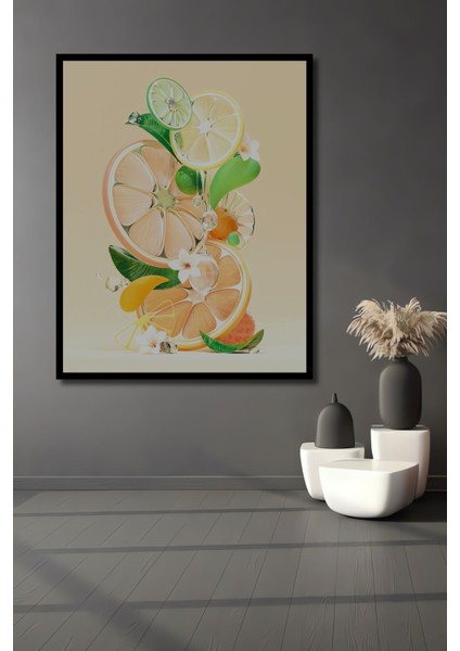 Dekoratif Dikey Bir Dilim Turunçgiller Sanat Duvar Tablo Ahşap Dikdörtgen Tablo fiyatları