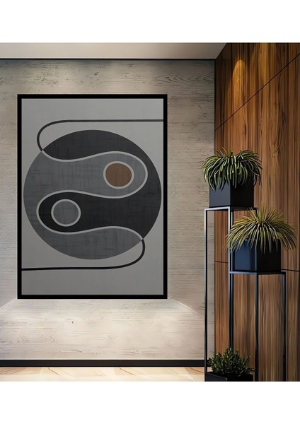 Soyut Vintange Retro Bohem Art Vektorel Abstract Minimalist Ahşap Tablo Çerçeve Görünümlü Tablo