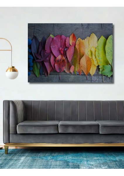 Dekoratif Renkli Yapraklar Ahşap Tablo Şık Yatay Duvar Dekorasyon Tablosu