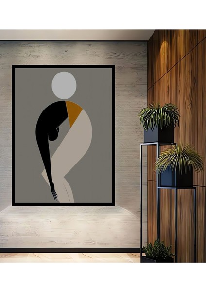 Dekoratif Bohem Minimalist Soyut Çizim Ahşap Tablo Çerçeve Görünümlü Dikey Duvar Dekorasyon Tablosu