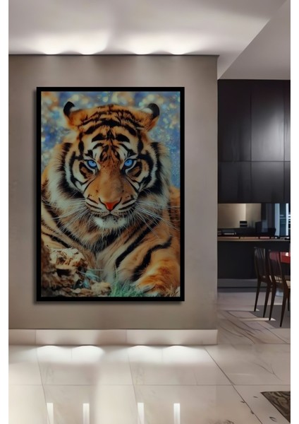 Dekoratif Dikey Mavi Gözlü Kaplan Duvar Tablo Ahşap Dikdörtgen Tablo fiyatları