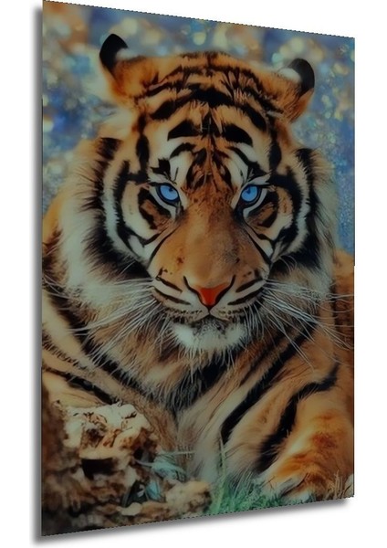 Dekoratif Dikey Mavi Gözlü Kaplan Duvar Tablo Ahşap Dikdörtgen Tablo modelleri