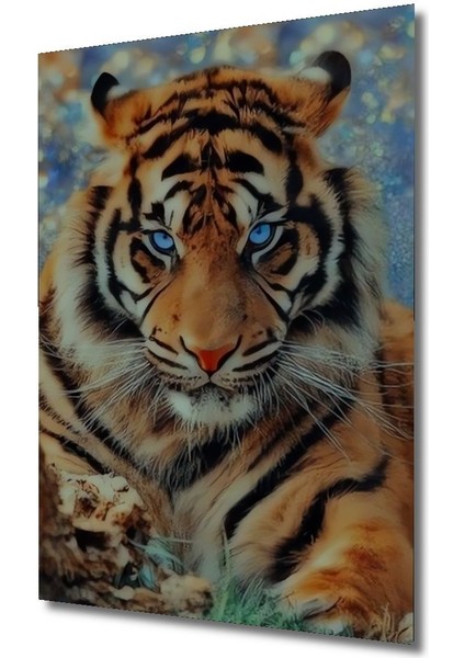 Dekoratif Dikey Mavi Gözlü Kaplan Duvar Tablo Ahşap Dikdörtgen Tablo fırsatları