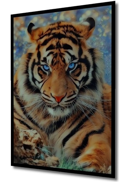 Dekoratif Dikey Mavi Gözlü Kaplan Duvar Tablo Ahşap Dikdörtgen Tablo indirimleri