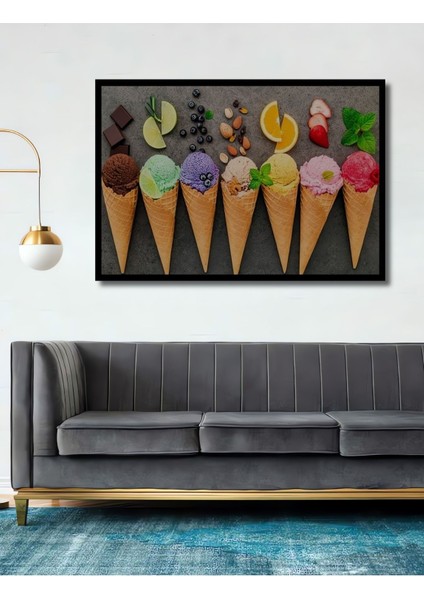 Modern Külah Dondurma Ice Cream Duvar Ahşap Tablo Tablosu Tablolar Yatay Duvar Dekorasyon Tablosu