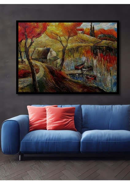 Dekoratif Yatay Modern Sanat Kasaba Duvar Tablo Ahşap Dikdörtgen Tablo