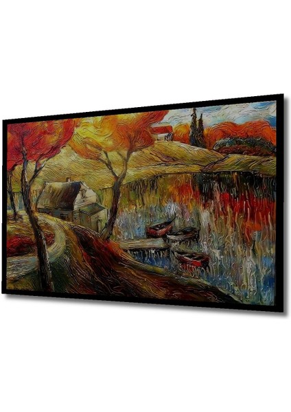 Dekoratif Yatay Modern Sanat Kasaba Duvar Tablo Ahşap Dikdörtgen Tablo