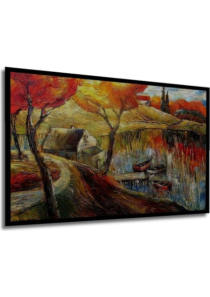 Dekoratif Yatay Modern Sanat Kasaba Duvar Tablo Ahşap Dikdörtgen Tablo