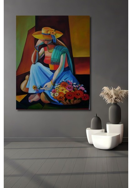 Dekoratif Dikey Kadın Modern Sanat Duvar Tablo Ahşap Dikdörtgen Tablo