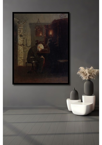 Dekoratif Dikey Yaşlı Adam Modern Sanat Duvar Tablo Ahşap Dikdörtgen Tablo