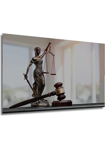 Themis Heykeli Kılıç Terazi Adalet Tokmağı Hakim Savcı Hukuk Bürosu Yatay Ahşap Tablo Yatay Tablo modelleri