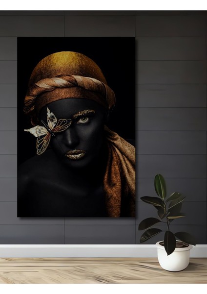 Ahşap Tablo Kelebekli Afrikalı Kadın Duvar Dekorasyon Tablo Çerçeve Görünümlü Dikey Duvar Tablo fiyatları
