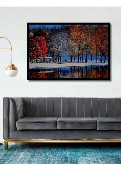 Dekoratif Göl ve Orman Manzarası Ahşap Tablo Şık Yatay Duvar Dekorasyon Tablosu fiyatları