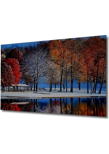 Dekoratif Göl ve Orman Manzarası Ahşap Tablo Şık Yatay Duvar Dekorasyon Tablosu fırsatları