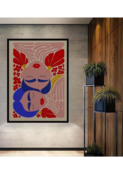 Ahşap Soyut Renkli Desenler Flower Modern Art Tablo Çerçeve Görünümlü Dikey Duvar Dekorasyon Tablosu