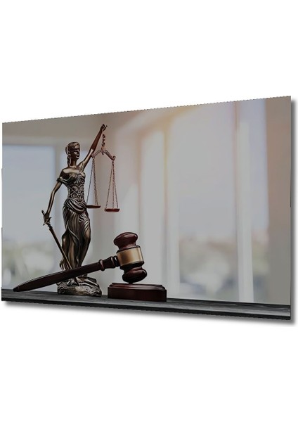 Themis Heykeli Kılıç Terazi Adalet Tokmağı Hakim Savcı Hukuk Bürosu Yatay Ahşap Tablo Yatay Tablo fırsatları