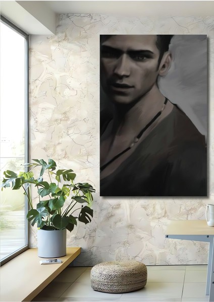Dekoratif Dikey Modern Sanat Adam Yağlı Boya Görünümlü Duvar Tablo Ahşap Dikdörtgen Tablo