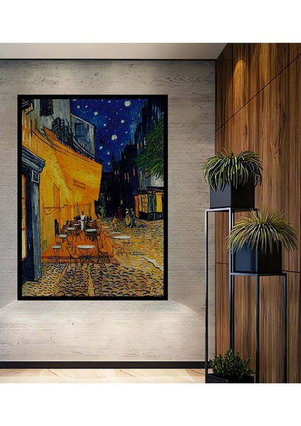 Cafe Terrace At Night Vincent Van Gogh Ahşap Tablo Çerçeve Görünümlü Dikey Duvar Dekorasyon Tablosu