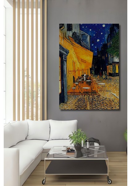 Cafe Terrace At Night Vincent Van Gogh Ahşap Tablo Çerçeve Görünümlü Dikey Duvar Dekorasyon Tablosu