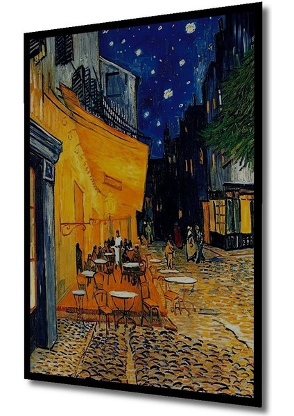 Cafe Terrace At Night Vincent Van Gogh Ahşap Tablo Çerçeve Görünümlü Dikey Duvar Dekorasyon Tablosu