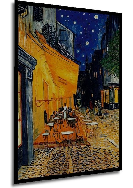 Cafe Terrace At Night Vincent Van Gogh Ahşap Tablo Çerçeve Görünümlü Dikey Duvar Dekorasyon Tablosu