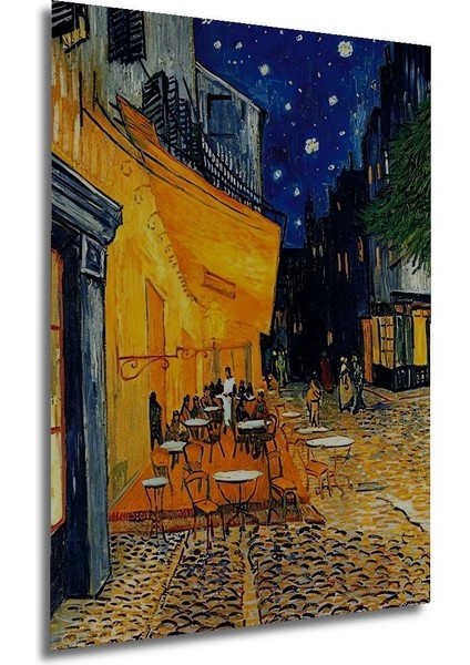 Cafe Terrace At Night Vincent Van Gogh Ahşap Tablo Çerçeve Görünümlü Dikey Duvar Dekorasyon Tablosu