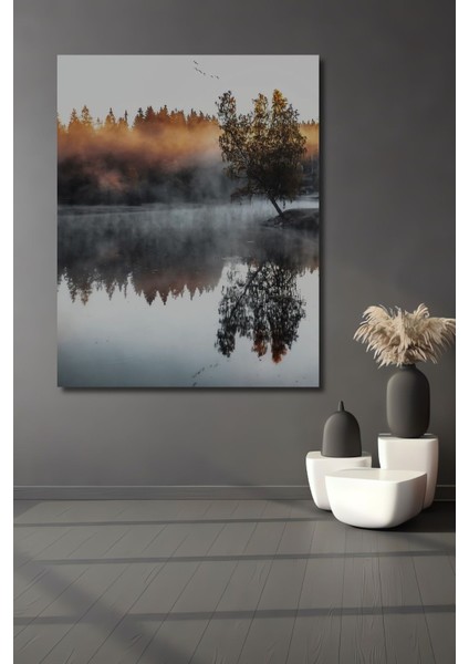 Dekoratif Dikey Yanan Orman Duvar Tablo Ahşap Dikdörtgen Tablo