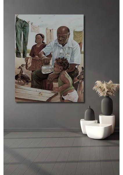 Dekoratif Dikey Afrikalı Aile Soyut Sanat Duvar Tablo Ahşap Dikdörtgen Tablo