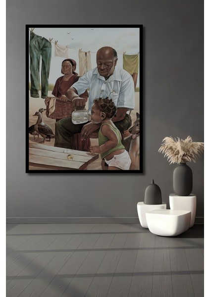 Dekoratif Dikey Afrikalı Aile Soyut Sanat Duvar Tablo Ahşap Dikdörtgen Tablo