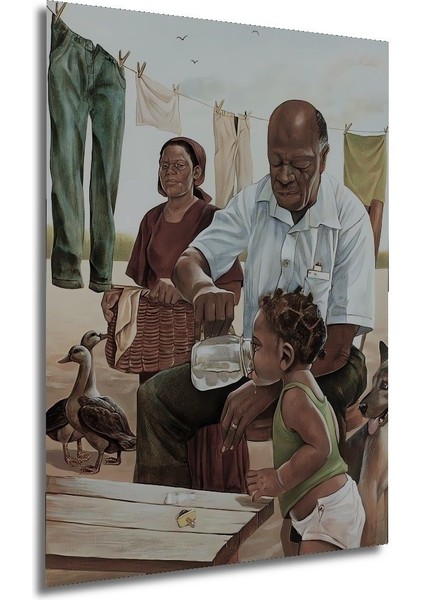 Dekoratif Dikey Afrikalı Aile Soyut Sanat Duvar Tablo Ahşap Dikdörtgen Tablo