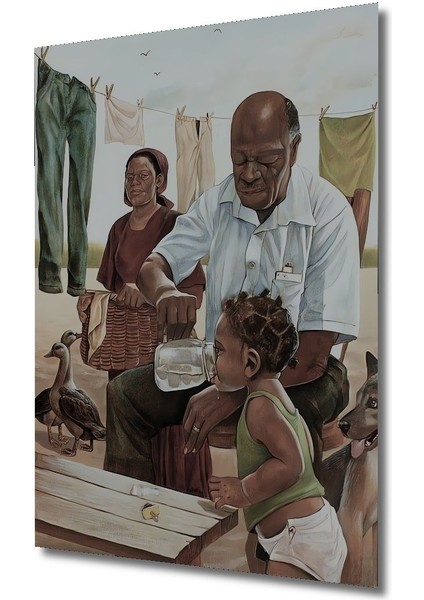 Dekoratif Dikey Afrikalı Aile Soyut Sanat Duvar Tablo Ahşap Dikdörtgen Tablo