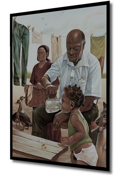 Dekoratif Dikey Afrikalı Aile Soyut Sanat Duvar Tablo Ahşap Dikdörtgen Tablo